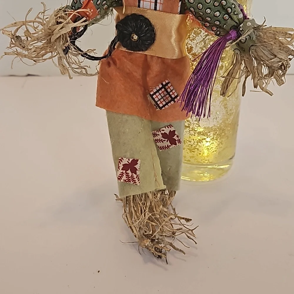 Hand Crafted Upcycled Fall Bottle Art Floral Sunflower Scarecrow Lighgt- up